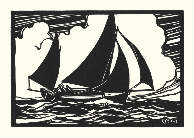 Halászhajók és uszályok: Falmouth Quay Punt (fametszet) alkotó: Cyril A. Wilkinson