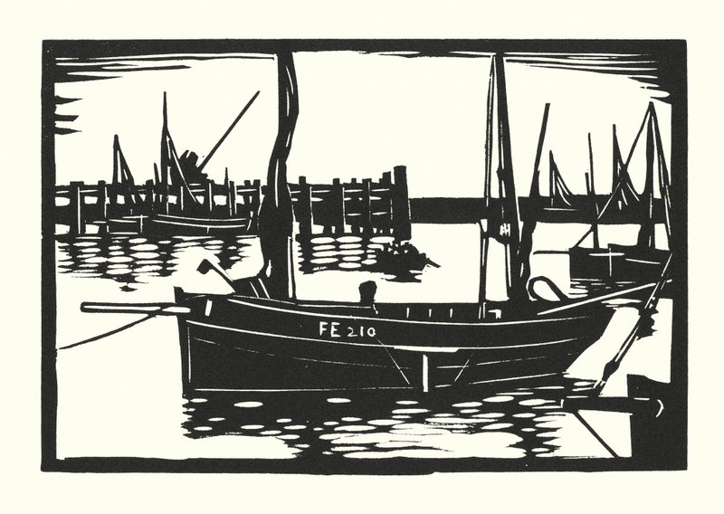 Halászhajók és uszályok: Folkestone Beam-Trawler (fametszet) alkotó: Cyril A. Wilkinson