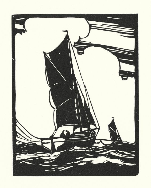 Halászhajók és uszályok: Leigh Bawley (fametszet) alkotó: Cyril A. Wilkinson