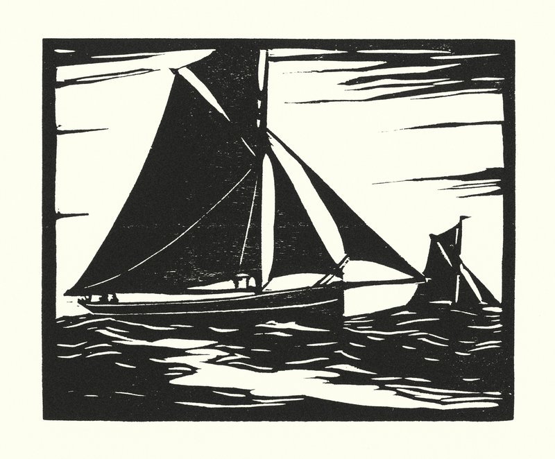 Halászhajók és uszályok: Plymouth Long Boomer (fametszet) alkotó: Cyril A. Wilkinson