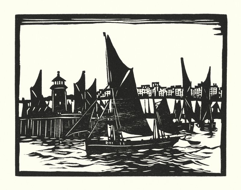 Halászhajók és uszályok: Ramsgate Trawlers (fametszet) alkotó: Cyril A. Wilkinson