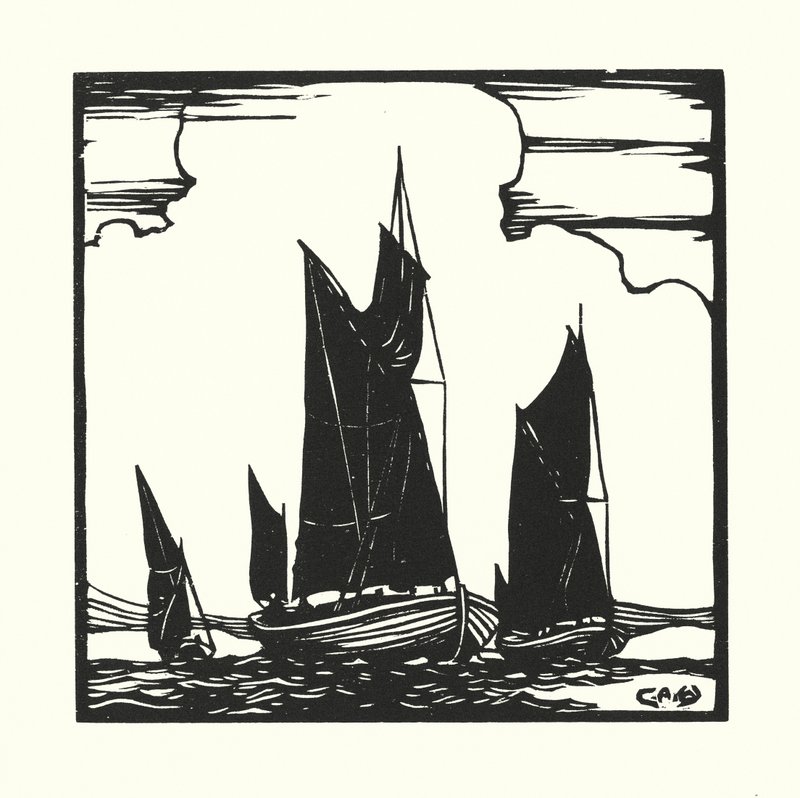 Halászhajók és uszályok: Hatch Boats (fametszet) alkotó: Cyril A. Wilkinson