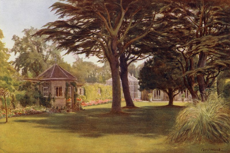 "Egy cédrus megterítette sötétzöld árnyékát." Osborne Cottage (színes litó) alkotó: Cyril Ward