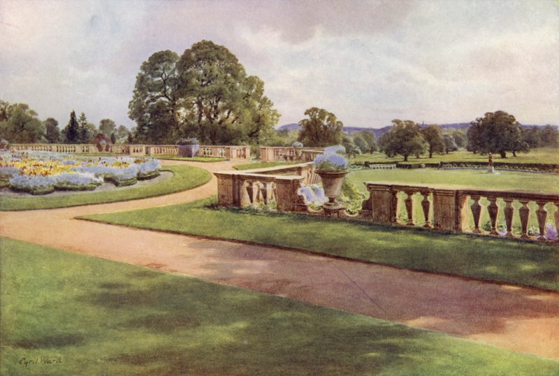 Kilátás a teraszról, Bagshot Park (színes litó) alkotó: Cyril Ward