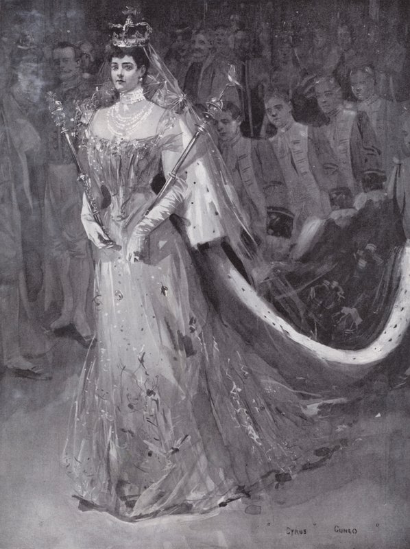 Alexandra királynő elhagyja a londoni Westminster Abbey-t, miután ő és VII. Edward király megkoronázták alkotó: Cyrus (after) Cuneo
