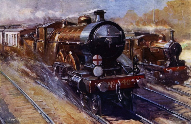 A Southern Belle Pullman kocsikat vontat a London, Brighton és South Coast Railway expressz járatán Londonból Brightonba (színes litho) alkotó: Cyrus (after) Cuneo