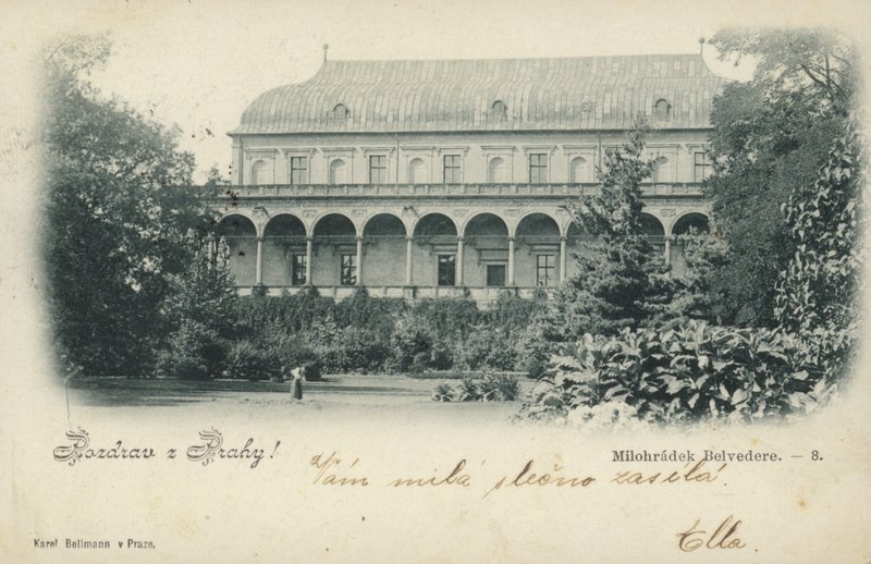 A Milohradek Belvedere-t ábrázoló képeslap alkotó: Czech Photographer