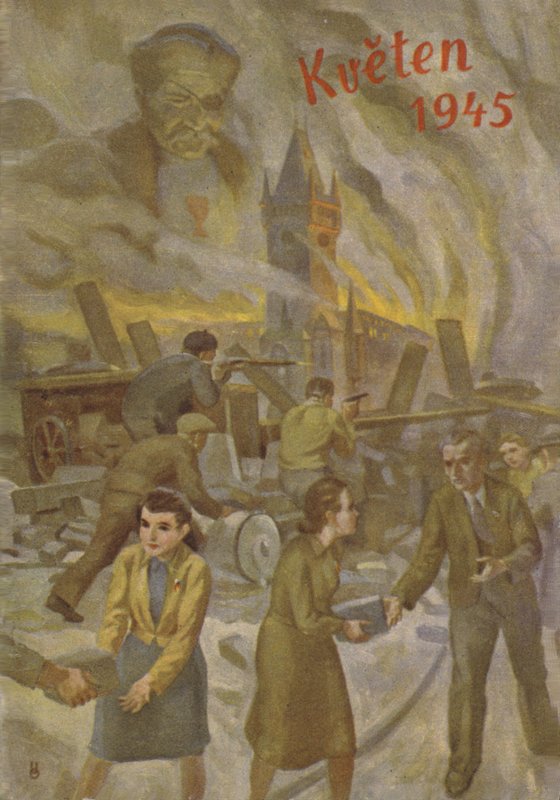 Egymást segítő és harcoló emberek Prágában 1945 májusában. alkotó: Czech School