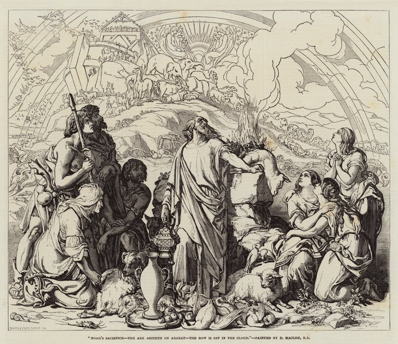 Noé áldozata, a bárka az Araraton nyugszik, az íj a felhőben van alkotó: Daniel Maclise