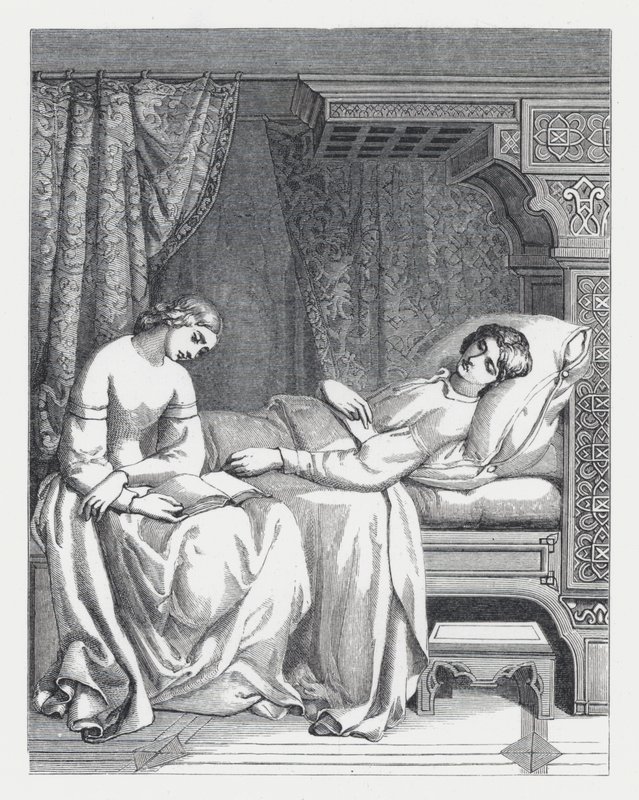Illusztráció Tennyson A hercegnő című verséhez (metszet) alkotó: Daniel (after) Maclise
