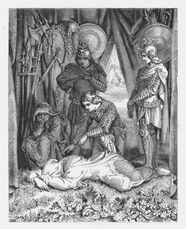 Illusztráció Tennyson A hercegnő című verséhez (metszet) alkotó: Daniel (after) Maclise