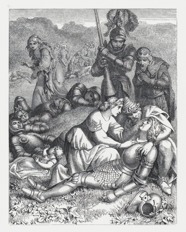 Illusztráció Tennyson A hercegnő című verséhez (metszet) alkotó: Daniel (after) Maclise