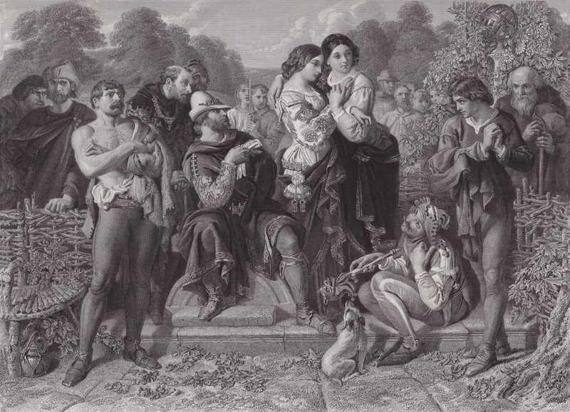 Orlando és a birkózó, "As You Like It" (metszet) alkotó: Daniel (after) Maclise