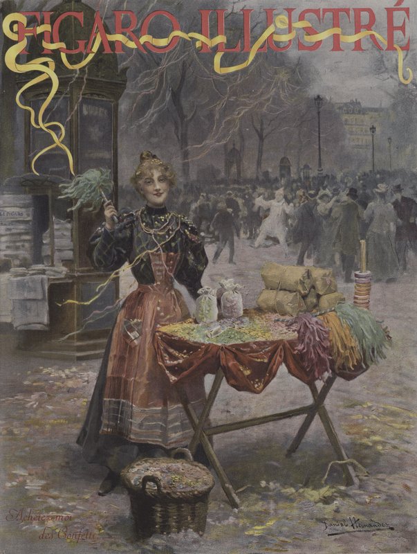 Vegyél nekem konfettit! (Vegyél tőlem néhány konfettit!). A Le Figaro Illustre borítója, 1897. február alkotó: Daniel Hernandez