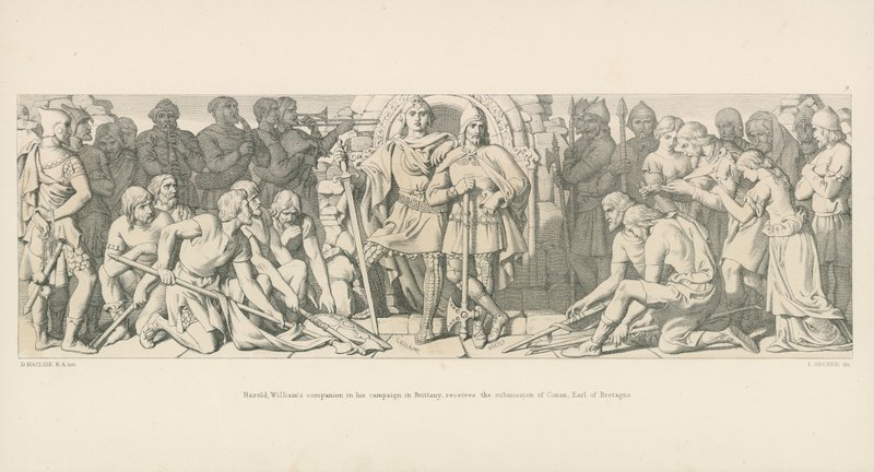 Harold, Vilmos társa a bretagne-i hadjáratában megkapja Conan, Bretagne grófjának előterjesztését alkotó: Daniel Maclise