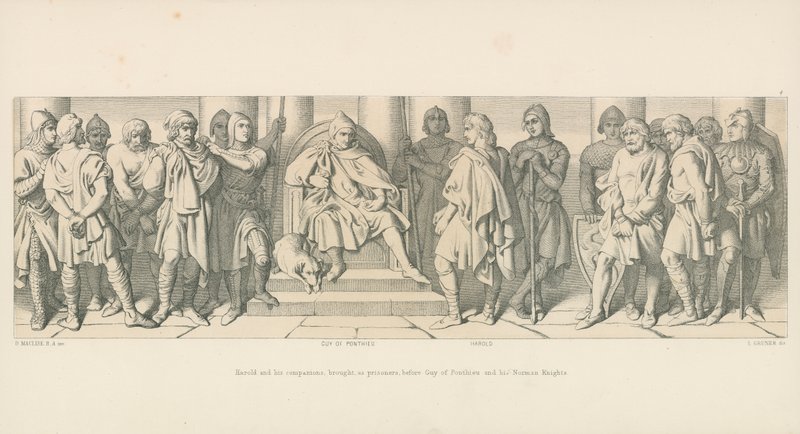 Harold és társai, mint foglyokat Guy of Ponthieu és normann lovagjai elé vitték alkotó: Daniel Maclise