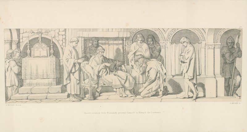 Harold, aki visszatért Normandiából, bemutatkozik Hitvalló Edwardnak alkotó: Daniel Maclise