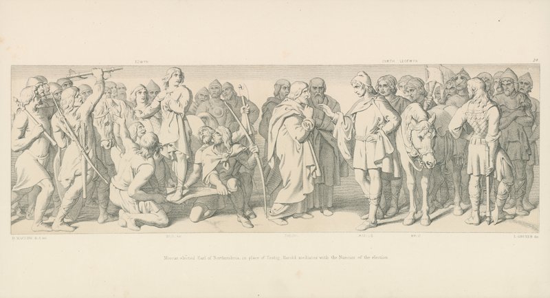 Morcar, Northumbria grófjává választott, Tostig helyén Harold közvetít a választások Nuneiosaival alkotó: Daniel Maclise