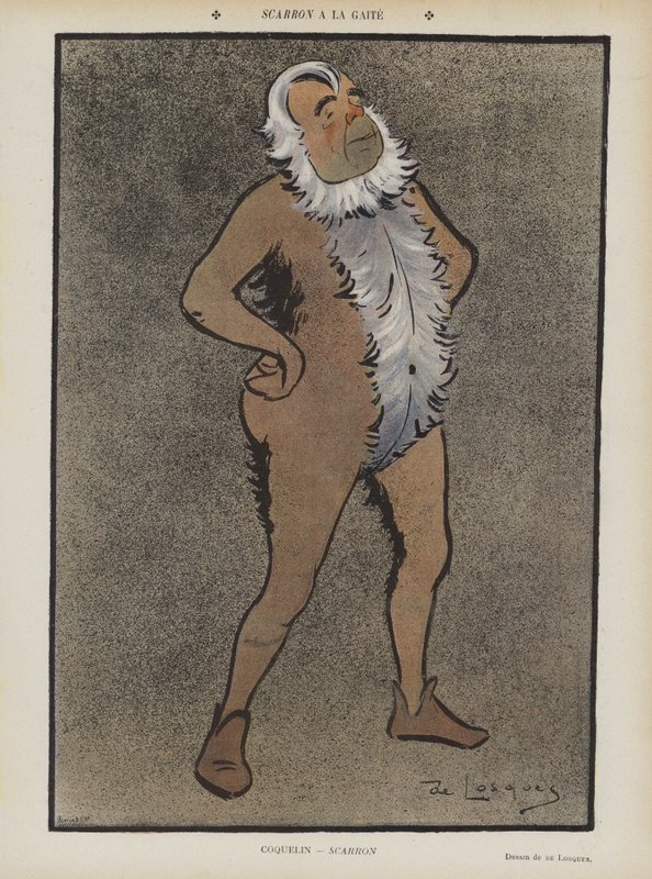 Benoit-Constant Coquelin francia színész a Scarronban a Theater de la Gaite-ban. Illusztráció Le Rire alkotó: Daniel de Losques