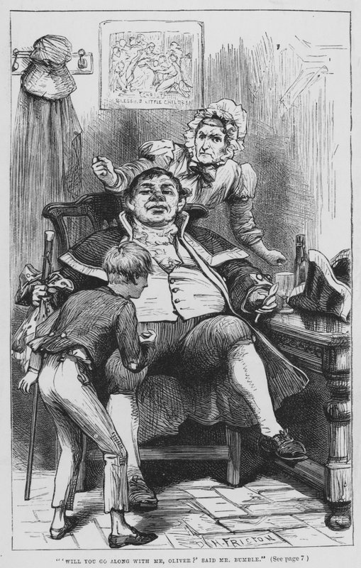 Illusztráció Oliver Twisthez, Charles Dickens (metszet) alkotó: David Henry Friston