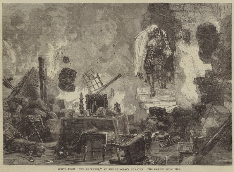 Jelenet a The Rapparee-ból a Princess Theatre-ben, a Mentés a tűzből alkotó: David Henry Friston