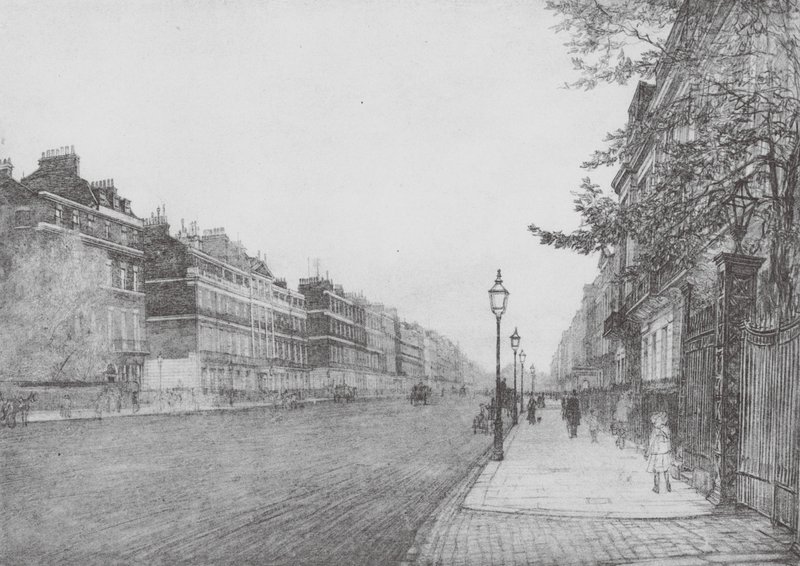 London: Portland Place (színes litográfia) alkotó: David Muirhead (after) Bone
