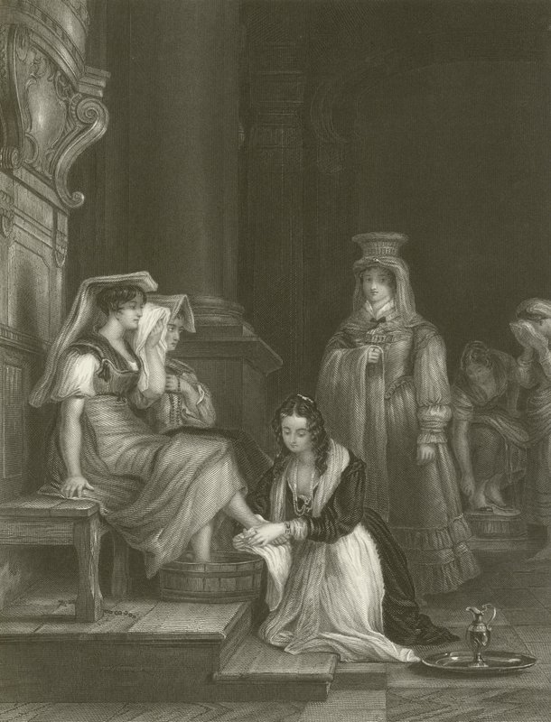 Doria hercegnő megmossa a zarándokok lábát alkotó: David Wilkie