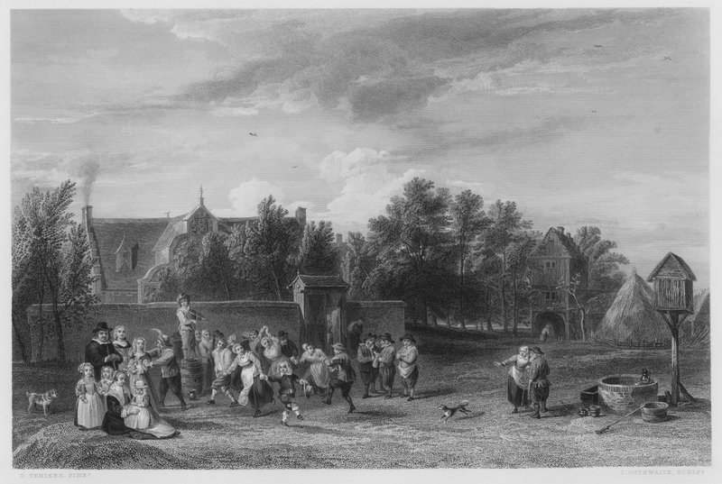 The Village Fete, a képről a Királyi Gyűjteményben (metszet) alkotó: David the Younger (after) Teniers