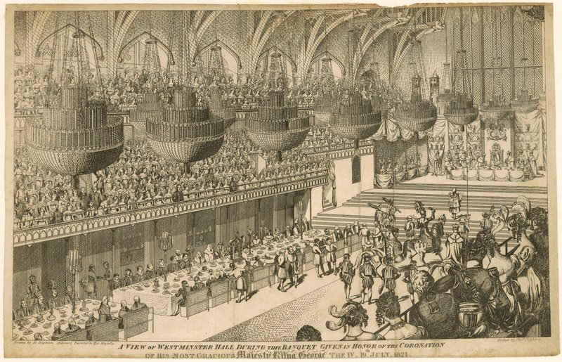 Kilátás a Westminster Hallra a IV. György király koronázása tiszteletére tartott lakoma alatt alkotó: Denis Dighton