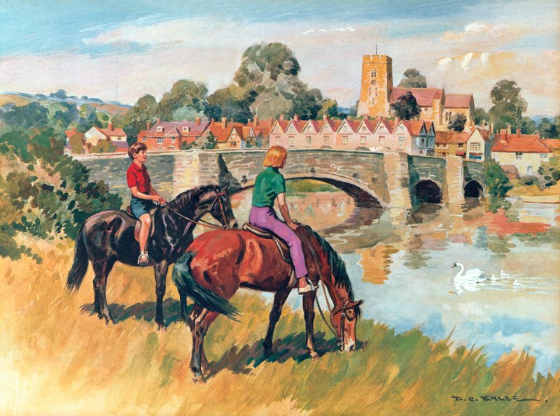Angol vidéki jelenet (színes litográfia) alkotó: Derek Charles Eyles