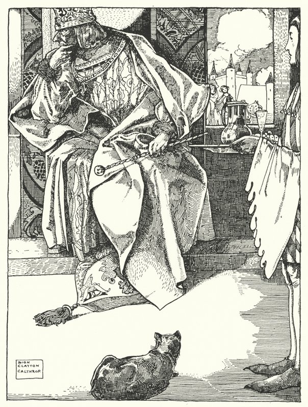 "A király megtagadt minden frissítőt" (metszet) alkotó: Dion Clayton Calthrop