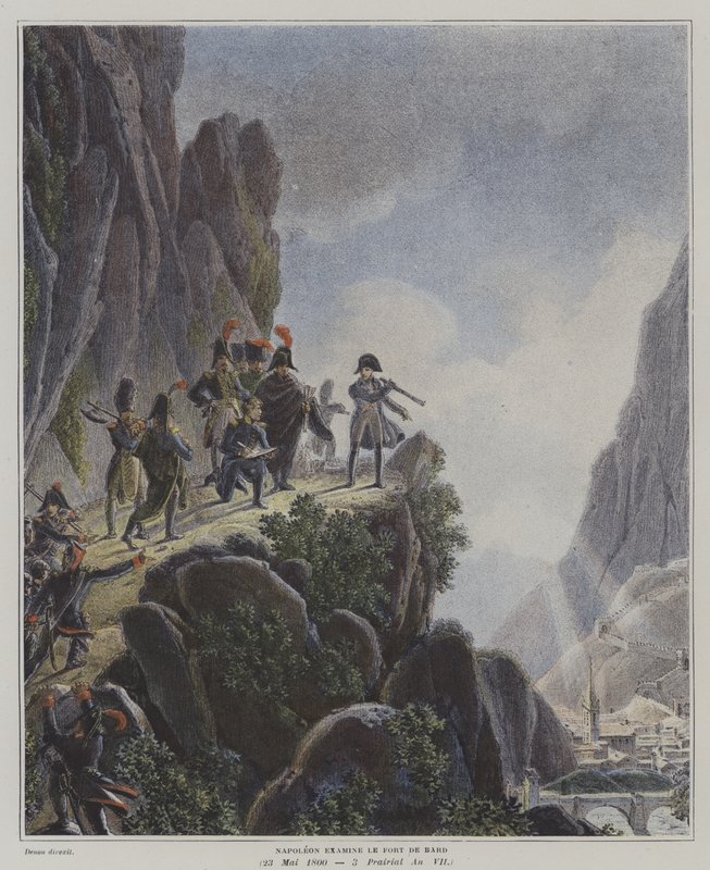 Napóleon az olaszországi Fort Bard-ot vizsgálja, 1800. május 23. (színes litó) alkotó: Dominique Vivant (after) Denon