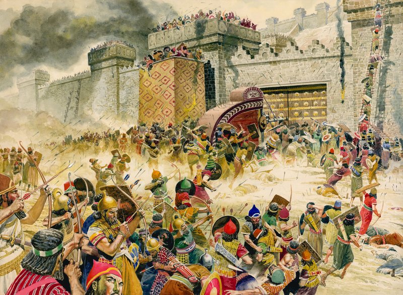Szamária, Izrael erődvárosa, az asszírok kezére kerül (gouache, papír) alkotó: Don Lawrence