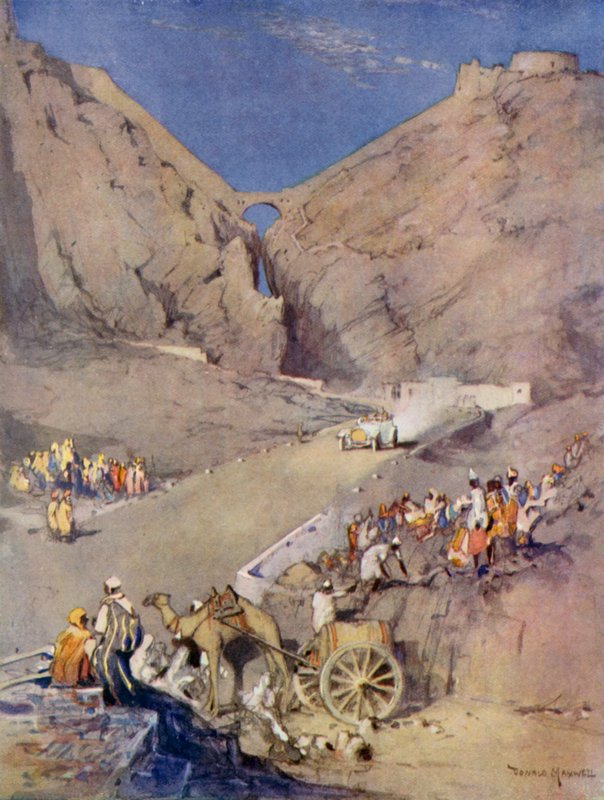 A herceg fehér kocsijának érkezése a Furcsa hasadékon keresztül, Aden (színes lithó) alkotó: Donald (after) Maxwell