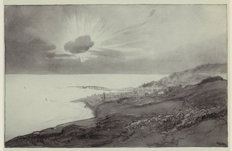 Lyme Regis a Charmouth-hegyek felől (litográfia) alkotó: Donald (after) Maxwell