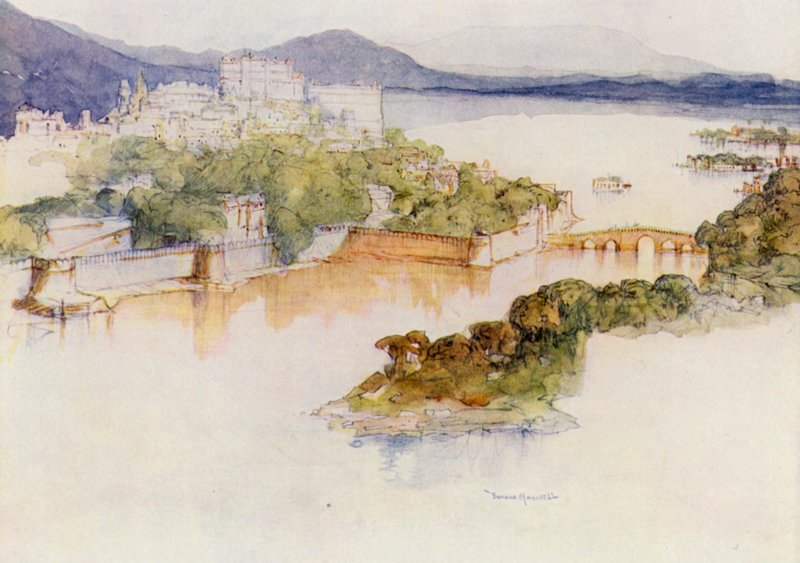 Udaipur csodálatos városa (színes litográfia) alkotó: Donald (after) Maxwell