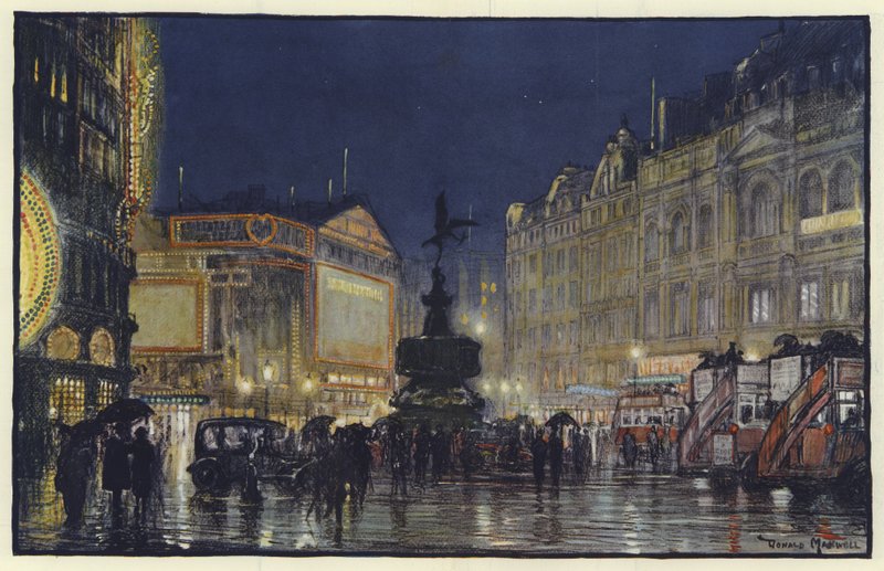 A Birodalom szíve, a Piccadilly Circus benyomása alkonyatkor alkotó: Donald Maxwell