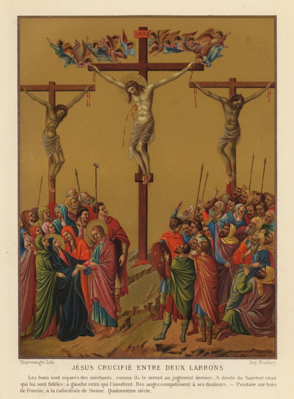Jézus Krisztus keresztre feszítése (chromolitho) alkotó: Duccio di Buoninsegna