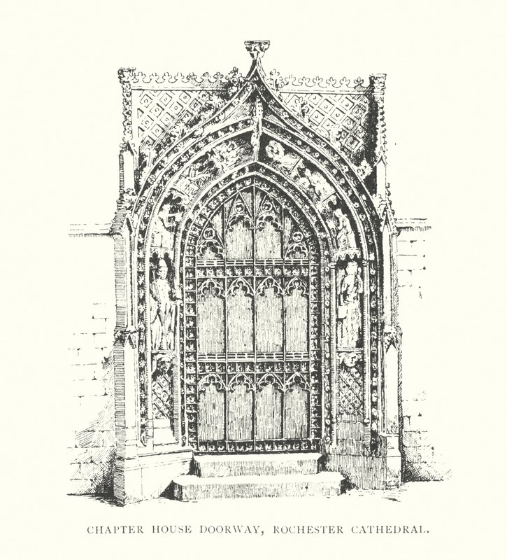A káptalan ajtaja, Rochester székesegyház (litográfia) alkotó: Duncan Moul