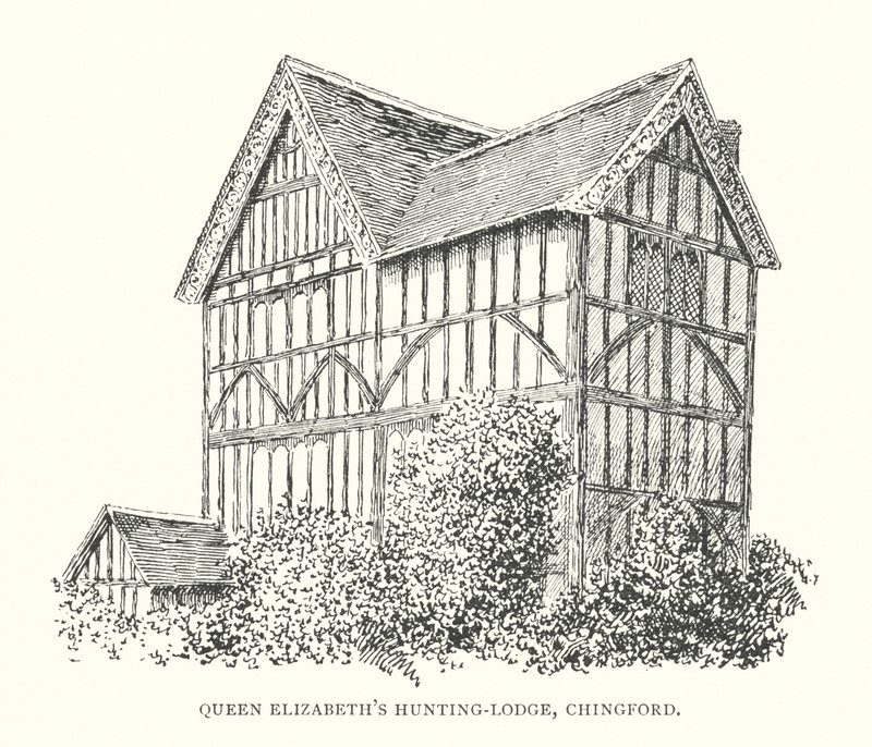 Erzsébet királynő vadászkastélya, Chingford (litográfia) alkotó: Duncan Moul