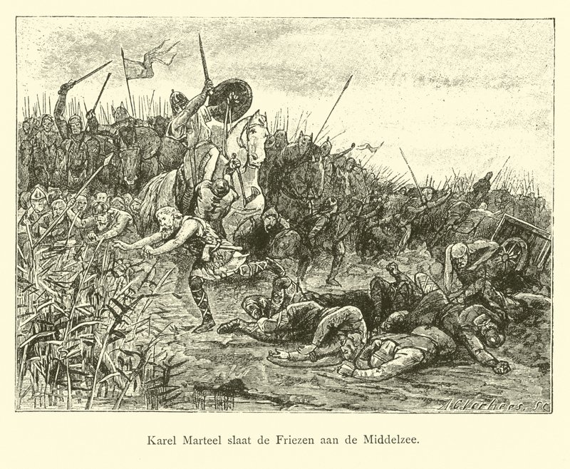 Charles Martel csatázik a frízekkel a Middelzee-n alkotó: Dutch School