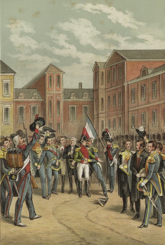 Napóleon búcsúja a császári gárdától a Fontainebleau-i palota Fehér Ló udvarában, 1814 alkotó: Dutch School