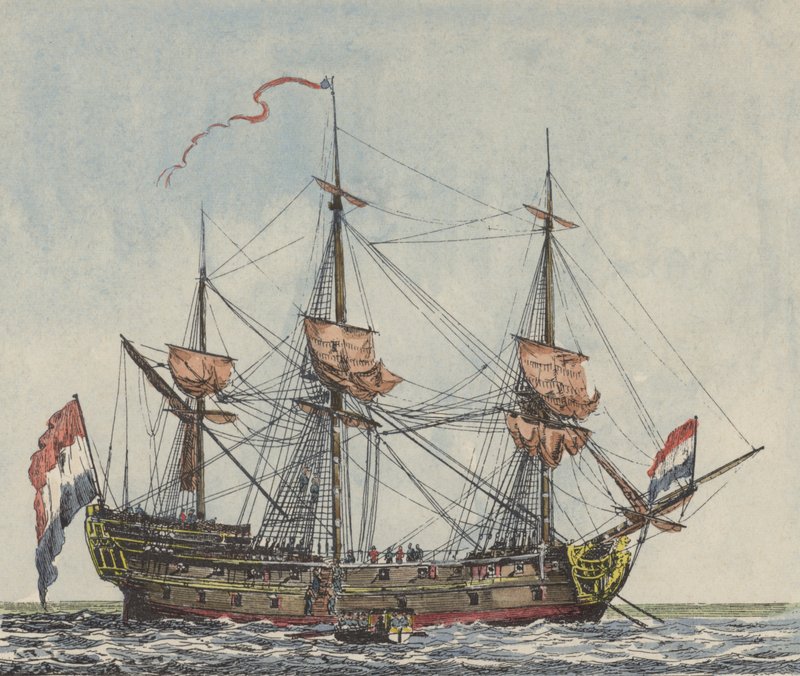 A Holland Kelet-Indiai Társaság hajója (színes gravírozás) alkotó: Dutch School
