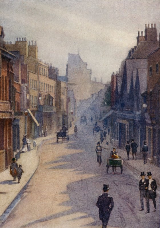 Eton: Eton Street, "Tizenkettő után" egy félünnepen (színes litó) alkotó: E. D. Brinton