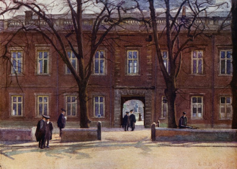 Eton: Upper School és Long Walk a Chambers után (színes litó) alkotó: E. D. Brinton