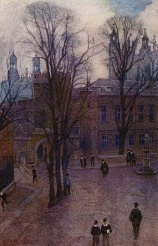 Eton: Upper School és Long Walk a Common Lane House-ból (színes litho) alkotó: E. D. Brinton