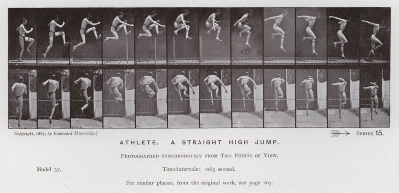 Mozgó emberalak: Sportoló, egyenes magasugrás (f/w fotó) alkotó: Eadweard Muybridge