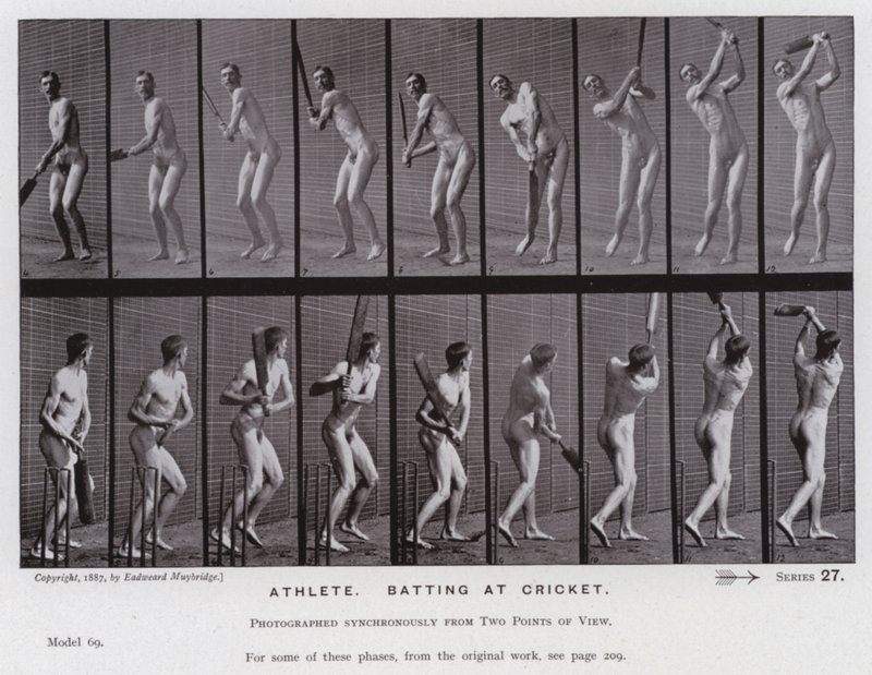 Mozgó emberalak: sportoló, krikettben ütő (f/w fotó) alkotó: Eadweard Muybridge
