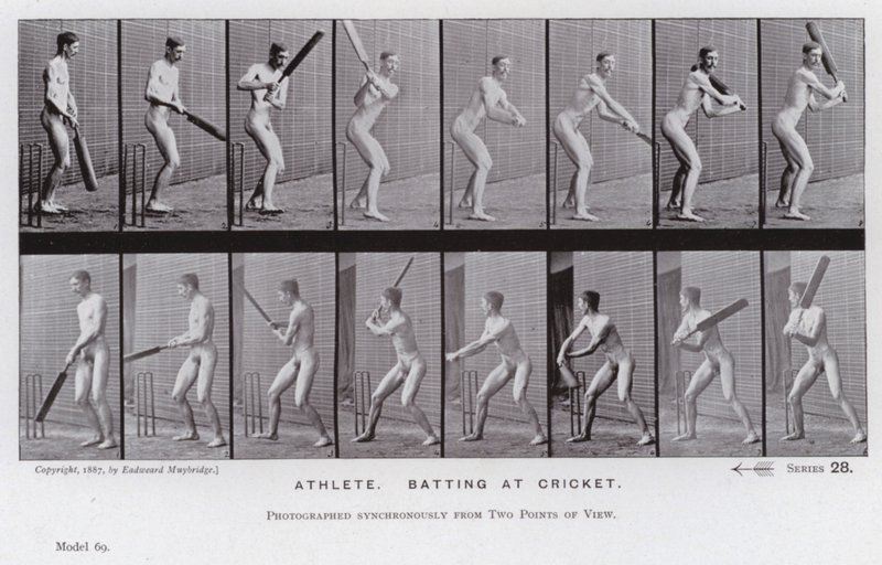 Mozgó emberalak: sportoló, krikettben ütő (f/w fotó) alkotó: Eadweard Muybridge