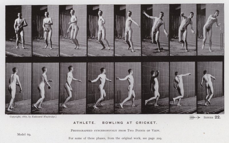 Mozgó emberalak: Sportoló, krikettben teke (f/w fotó) alkotó: Eadweard Muybridge